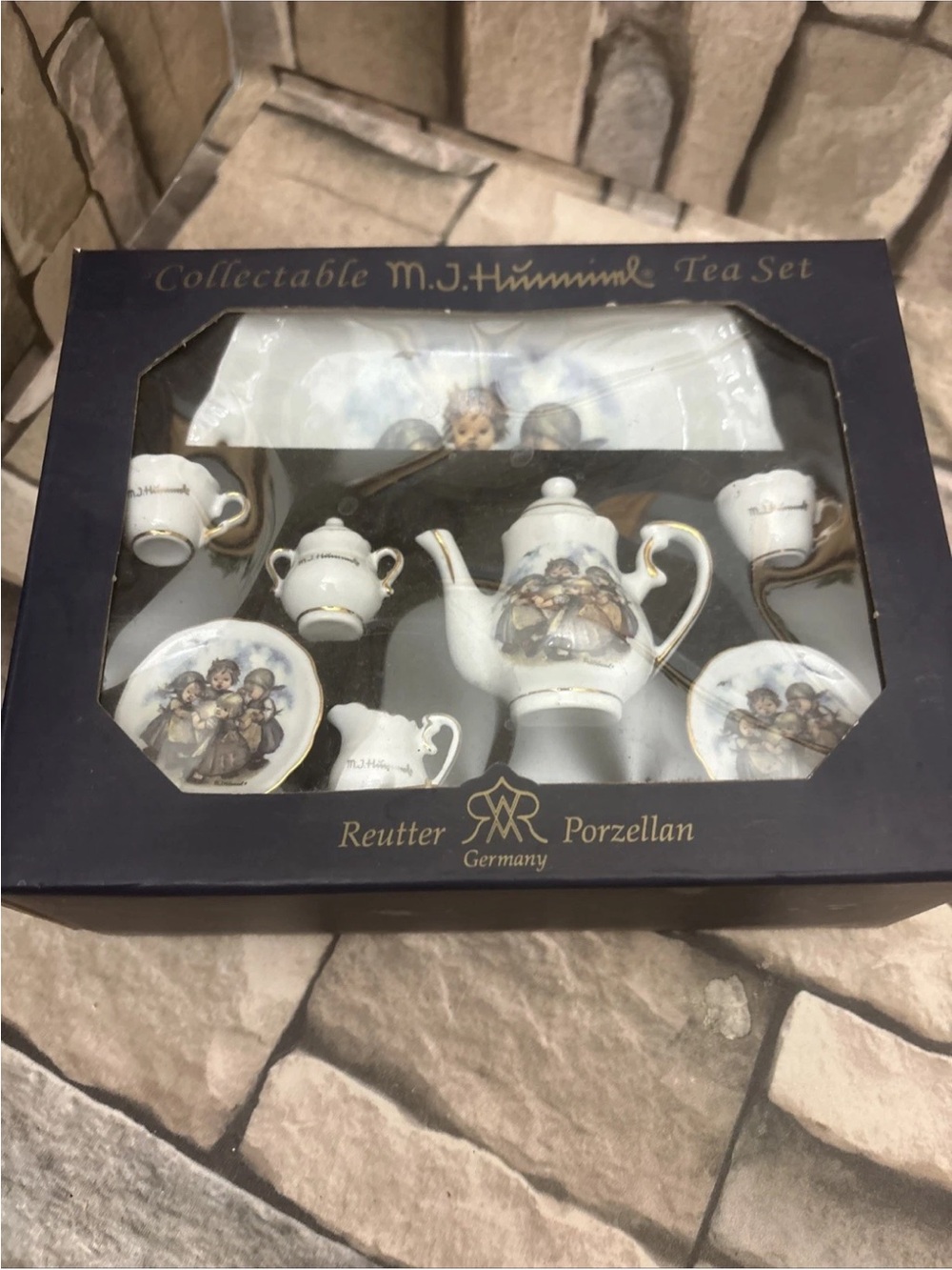 Hummel White Porcelain Collectible Mini Tea Set with Gold Accents